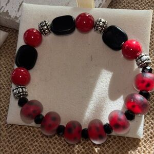 Elegant Red and Black Beaded Bracelet